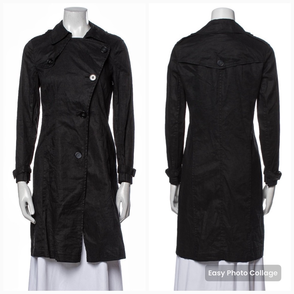 Lightweight Theory Linen Black Trench Jacket, Petite P fits like XS